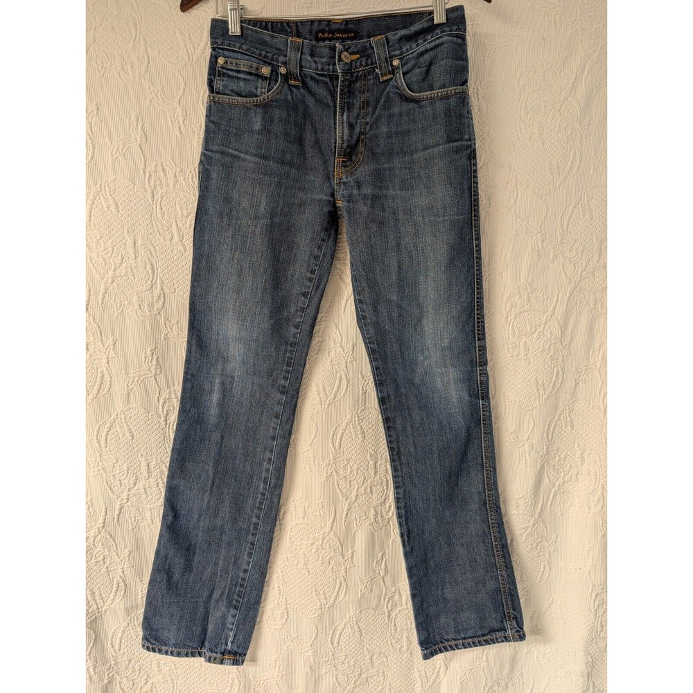 Nudie Jeans Co.Slim Jim Sz 30x32 Italian Blue Jeans Faded Embroidered Studs